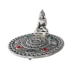  Suport betisoare parfumate metalic si con de tamaie metalic Buddha silver