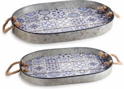 Decorer Set 2 tavi lemn metal Majolica 49x33x5 cm, 44x30x4 cm (A51.51.11) Tava
