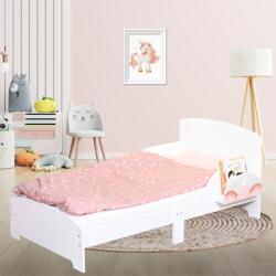 Suporto Pat Copii Suporto cu Protectie Laterala si Raft Depozitare Carti si Jucarii, Model Curcubeu, Patut pentru Fetite Varsta de 3 - 8 Ani, Mobilier din Lemn MDF, Alb