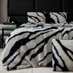 Jojo Home Patura de lux cu fermoar din blana artificala de nurca 200x230cm+2 fete de perna 50x50cm, gri cu negru-F056 (F056) Patura