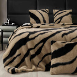 Jojo Home Patura de lux cu fermoar din blana artificala de nurca 200x230cm+2 fete de perna 50x50cm, bej cu negru, imprimeu cu leopard-F058 (F058) Patura