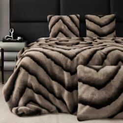 Jojo Home Patura de lux cu fermoar din blana artificala de nurca 200x230cm+2 fete de perna 50x50cm, maro cu negru-F054 (F054) Patura