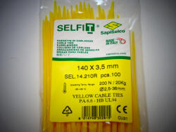 SapiSelco Sárga gyorskötöző 140x3, 5 mm - sárga kábelkötegelő (100db/csomag) SapiSelco SELFIT COLOR [SEL. 14.210R]