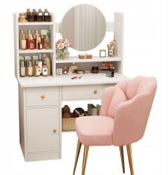 Fodym Sminkasztal tükörrel, fehér, fiókos, glamour, skandináv stílusú, fiókos, glamour