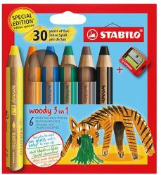 STABILO Színes ceruza STABILO Woody Tiger 3in1 hengeres vastag hegyezővel 6 darabos készlet 8806-4-2 (8806-4-2)