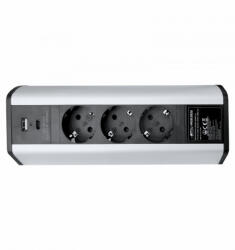 OMU system ARD20 3G2U asztalra rögzíthető elosztó 3x2+F schucko dugalj USB A+C töltő 2, 1A, ezüst, 25 (ARD20 3G2U)