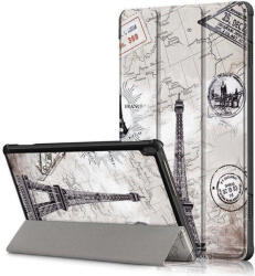 Samsung Tab S9 FE Plus (12.4) SM-X610 / X616B, mappa tok, Eiffel torony, térkép minta, Trifold, szürke
