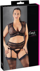Cottelli Collection Plus Size - strasszos, csipke fehérnemű szett (fekete) (22131841051) - bujaalmok