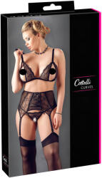 Cottelli Collection Plus Size - Csipke fehérnemű trió (fekete) (22119551061) - bujaalmok