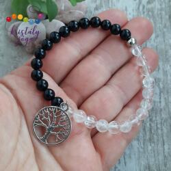 Kristály Jóga Shop Hegyikristály, ónix, jin jang 6 mm-es ásvány karkötő életfával