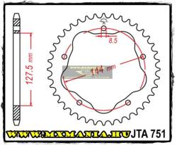 JT Sprockets hátsó lánckerék, ALU 751, Ducati utcai motorokhoz (jta751)