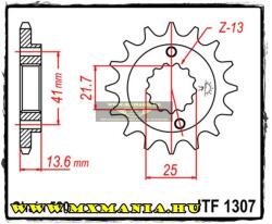  JT Sprockets első lánckerék, R 1307, Honda XR650, KawasakiZX-6R/600/636 (jtf1307)