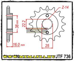  JT Sprockets első lánckerék, R 736, Ducati motortipusokhoz (jtf736)