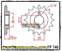 JT Sprockets első lánckerék, R 740, Ducati motortipusokhoz (jtf740)