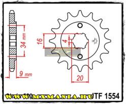 JT Sprockets első lánckerék, 1554, Yamaha YFS/TT-R/DT, Hyosung GT/GV (jtf1554)