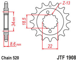  JT Sprockets első lánckerék, R 1908, KTM Road motorokhoz, Duke 390, RC390 (jtf1908)