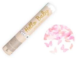 PartyDeco Tun de confetti Hello Baby - Fluturași roz 20 cm