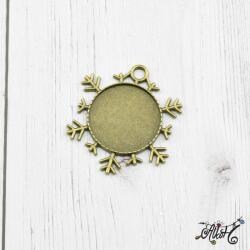  Antik bronz hópehely medál alap, 25mm