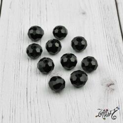  Fekete csiszolt fánk alakú üveggyöngy - 12x8mm (1db)