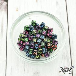  Betűgyöngy, fekete, színes- W