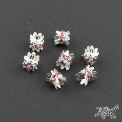 Ezüst-rózsaszín színű virág szirmos strasszos köztes - (1 db)