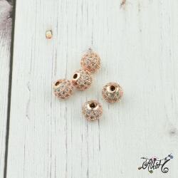  Cirkónia gyöngy 8 mm, rose gold, ezüst strasszal díszített
