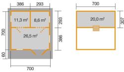 WEKA Hétvégi faház Weka703 gerendaház 3 méretben 70 mm 700 x 700 cm (7014841)