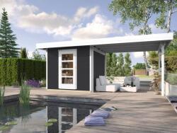 WEKA Faház terasztetővel Weka kerti tároló 172 295 x 300 cm + 300cm terasztetővel, antracitszürke-fehér (172.3030.76201)