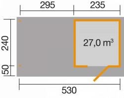 WEKA Faház terasztetővel Wekaline172 235 x 240 cm +300cm terasztetővel, natúr kezeletlen faanyag (172.2424.70201)