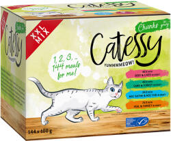 Catessy 144x100g Catessy XXL vegyes csomag szószban nedves macskatáp 4 változattal