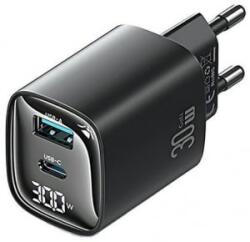 USAMS CC229 Type-C, USB-A hálózati töltő kijelzővel 30W fekete (CC229TC01) (CC229TC01)