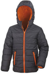 Result Gyerek Kabát Kapucnis Hosszú ujjú Result Junior/Youth Padded Jacket -L (9-10), Fekete/Narancssárga