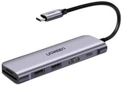 UGREEN CM195 UGREEN Revodok 6in1 USB HUB Adapter, USB Type-C csatlakozó - 2 x USB-A + USB Type-C + HDMI + SD/microSD aljzat, szürke (CM195)