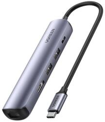 UGREEN CM418 Ugreen Revodok USB HUB Adapter, USB Type-C csatlakozó - 2 x USB-A + USB Type-C + HDMI 4K/30 Hz, RJ45 aljzat, szürke (CM418)