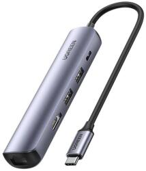 UGREEN 063936 Ugreen Revodok USB HUB Adapter, USB Type-C csatlakozó - 2 x USB-A + USB Type-C + HDMI 4K/30 Hz, RJ45 aljzat, szürke (063936)