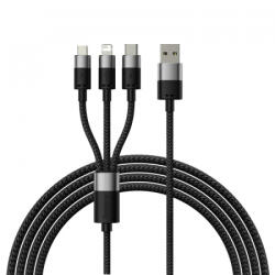 Baseus StarSpeed töltőkábel, adatkábel 3in1 USB C, Lightning, MicroUSB, fekete (20W, 3.5A, 1.2m) CAXS000001