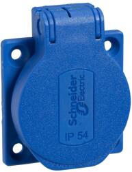 Schneider Electric Schneider PKN51B PRATIKA Háztartási aljzat, 2P+F, 50x50, hátsó meghúzással, kék, IP54, francia (PKN51B)
