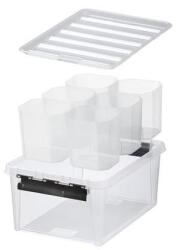 SMARTSTORE Műanyag tárolódoboz, fekete fogantyúkkal, 6 rekeszes, SMARTSTORE "Classic 15", átlátszó (CSDSMART42) - tintasziget
