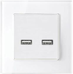 ELMARK Priza dubla USB cu rama de sticlă albă, 195028/WH (195028/WH)