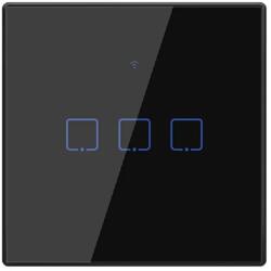 ELMARK Intrerupator triplu Touch negru sticla 1000W inteligent Smart Wi-Fi, 195009/BL (195009/BL)