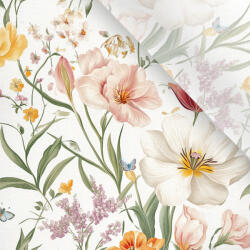 Takoy Enyhén elasztikus műselyem / silky anyag tavaszi virágok és pillangók