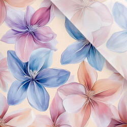 Takoy Enyhén elasztikus műselyem / silky anyag rózsaszín-kék virágok Fia