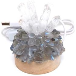 R. M. ékszer Lámpa fa talpas USB labradorit hegyi félgömb 6cm (017455)