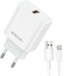 Jellico AK165 hálózati töltő adapter 22, 5 W QC3.0 USB + USB - Lightning kábel fehér