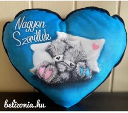  Nagy szív párna - Nagyon Szeretlek Macis kék - Szerelmes Ajándék - Valentin napi ajándék (P312 26.03.01.)