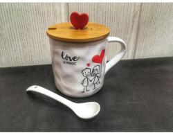  Bögre tetővel, kanállal - Love is magic - Szerelmes ajándék - Valentin napi ajándék (CQ00159)