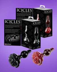 Icicles, Pipedream Icicles No. 76 -77 - Rózsás Üveg Análdugó Fekete