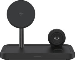 DVICED - 3 az 1-ben vezeték nélküli mágneses töltőállomás, 15W gyorstöltéssel + USB kábellel - fekete (DV230004)