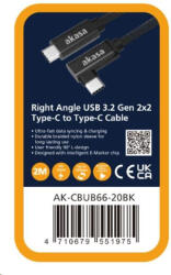 Akasa USB 3.2 Gen2x2 Type-C-C kábel, téglalap alakú, 100W, 20G, 4K@60Hz (AK-CBUB66-20BK)