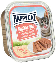 Happy Cat 32x100g Happy Cat Minkas Duo Szárnyas & lazac finom pástétom tálcás nedves macskatáp - zooplus - 11 790 Ft
